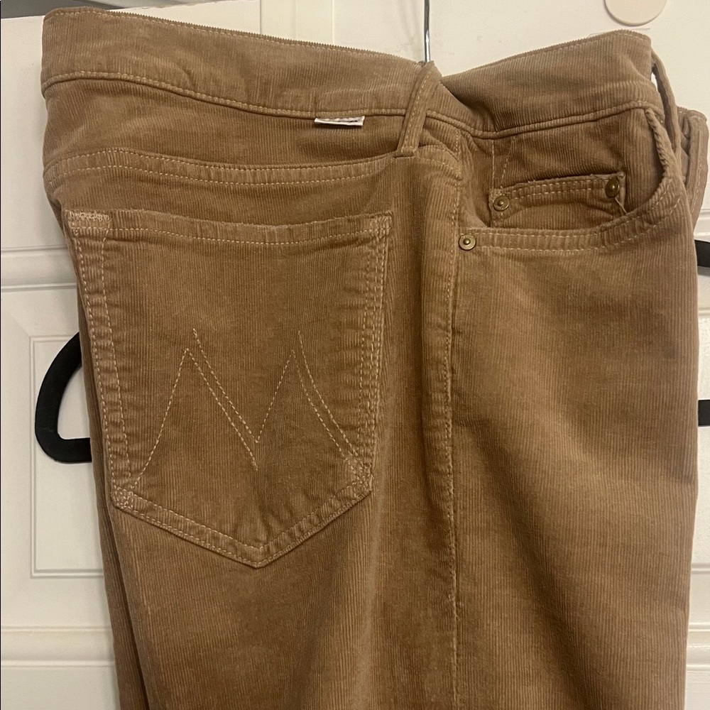 MOTHER the Outsider Crop Beige Hopscotch Corduroy Trousers